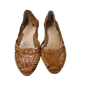 PAZOS Leather Woven Huarache Sandals Tan Brown Women Size 25 US 8